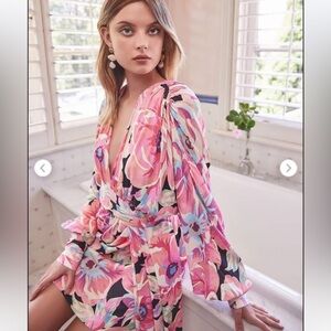 Sheike Fire Island dress button sleeves floral‎ pattern Pink AUS 8/ US 4